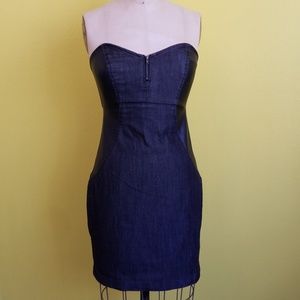 NWT BCBG faux leather/denim strapless dress